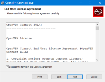 OpenVPN Connect Setup. End-User License Agreement.
