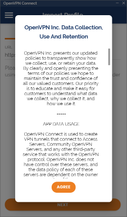 OpenVPN Connect. License agreement.